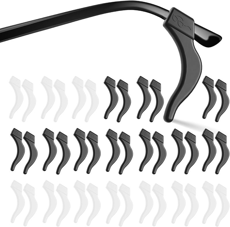 topstart Store 20 Pairs Eye Glasses Ear Grippers, Anti-Slip Glass Ear Hook Comfort Silicone Eyeglasses Ear Cushion for Behind the Ear for Glasses Sunglasses Reading Glasses Retainers for Kids Adults(Black +Clear) - Image 1
